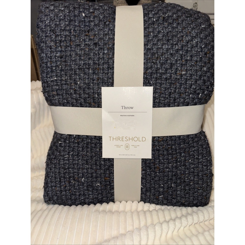 Threshold Marled Knitted Throw Blanket Gray/Blue- 50in x 60in Machine Washable